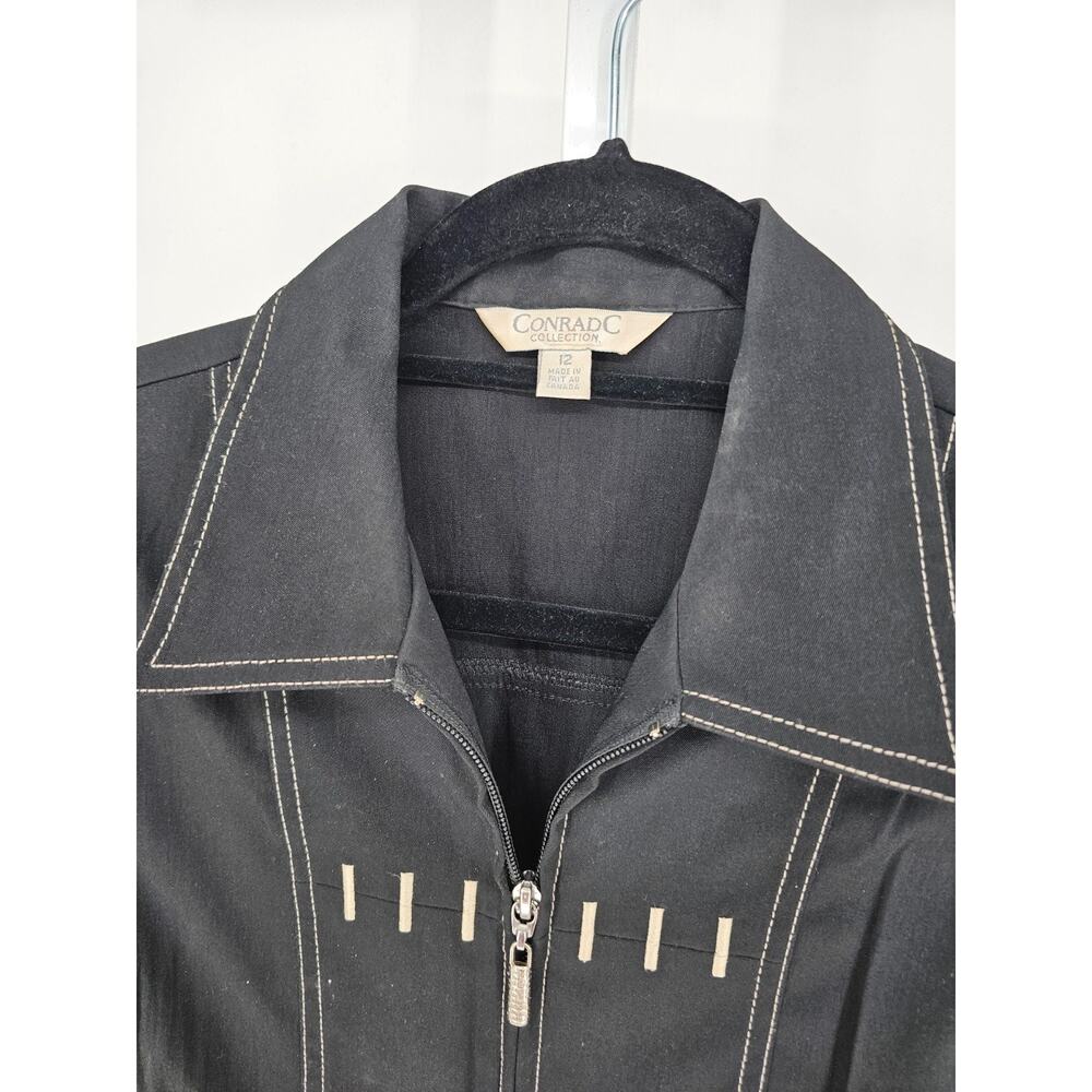 Conrad C Collection Womens Sz 12 Zip Up Denim Vest Black Cream Stitch - Picture 2 of 3